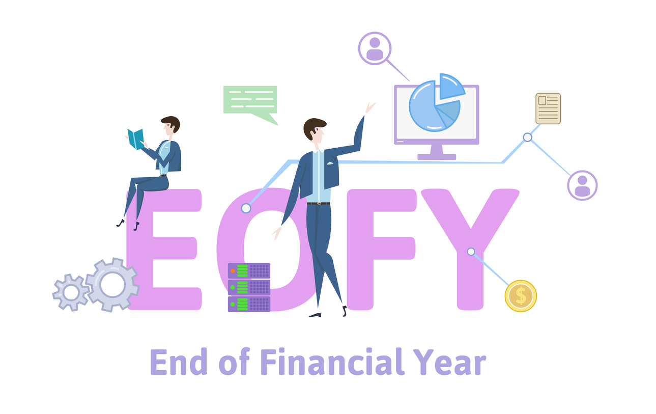 EOFY End of Financial Year concept with keywords, letters and icons