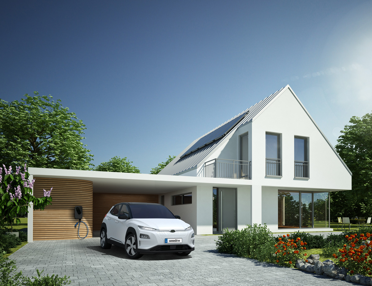 battery storage for EV - image of home with solar energy panels